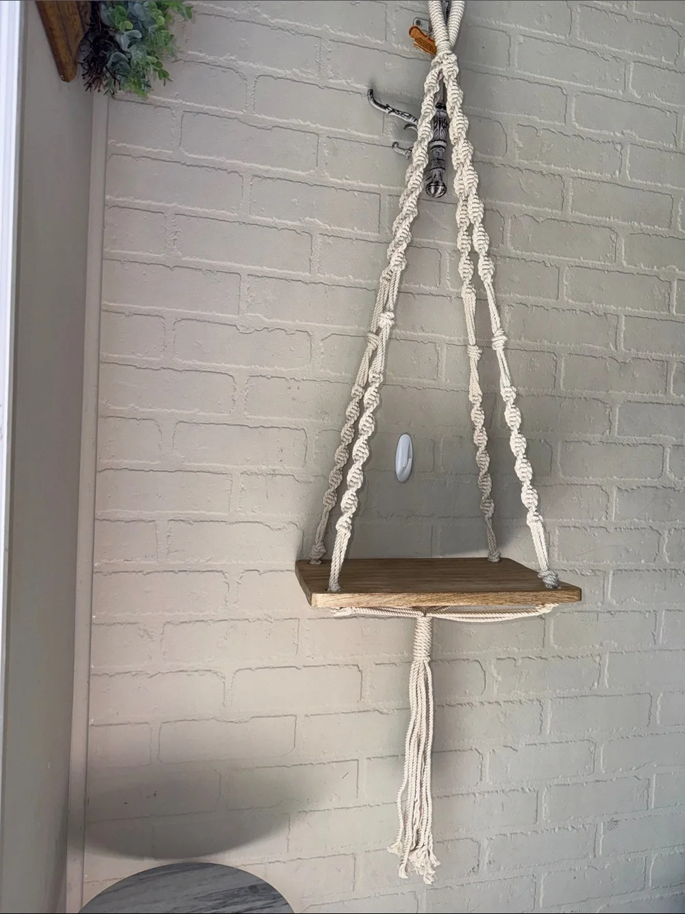 Cream Macramé Hanging Shelf with Natural Wood new boho home